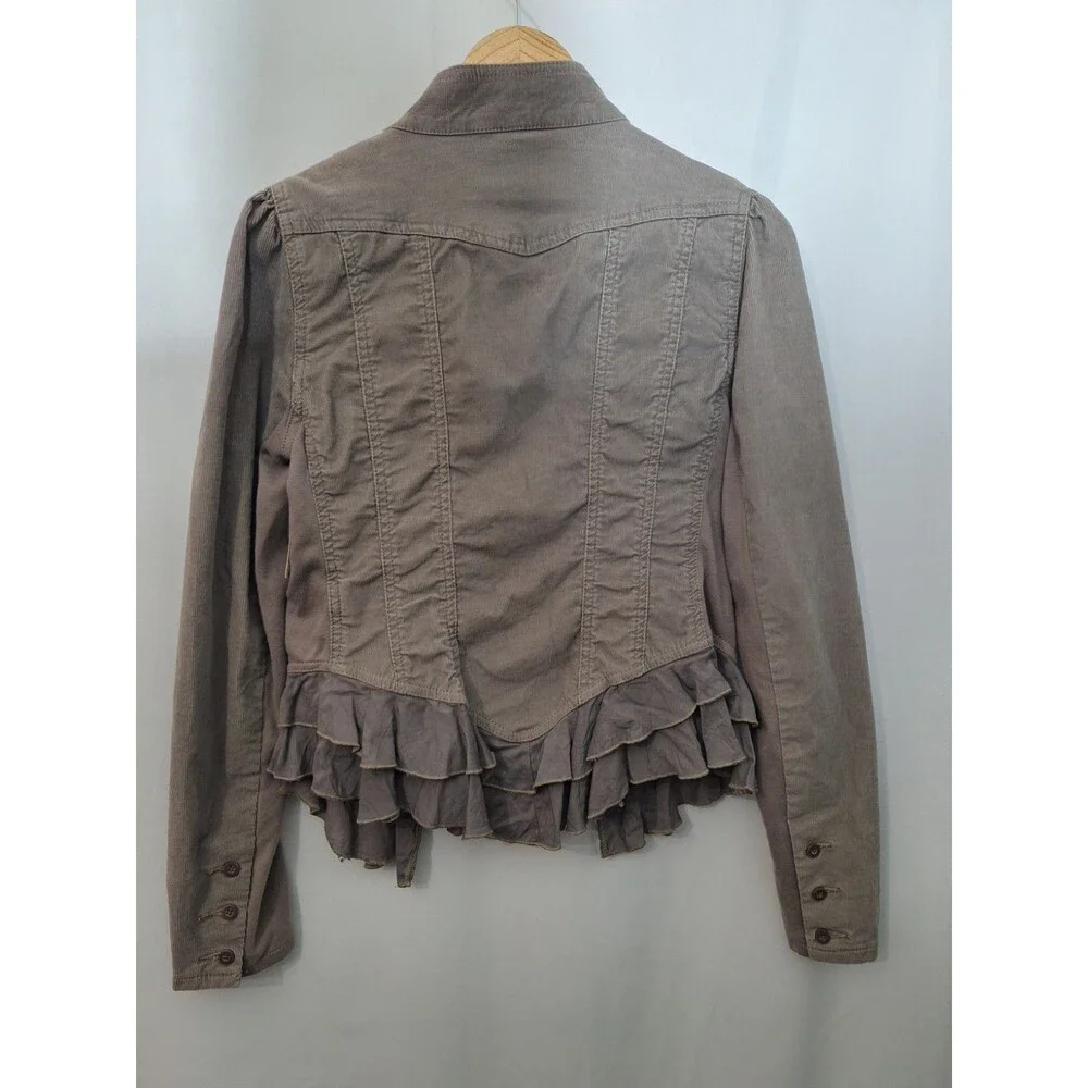 NWT Free People Corduroy Peplum Jacket Sz 8 Ruffles Button Up Military Bohemian